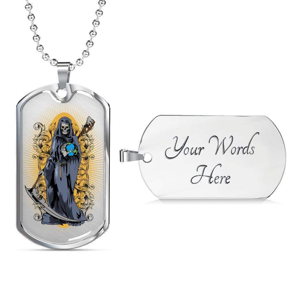 Santa Muerte Saint Of Holy Death Necklace Dog Tag Stainless Steel or 18k Gold 24